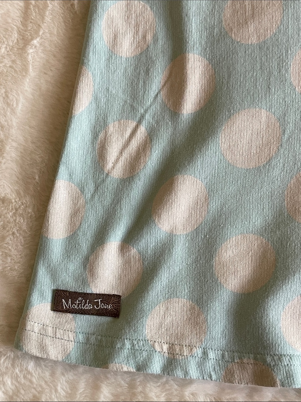Matilda Jane Girls Aqua Stripe & Polka Dot Dress with Pink & Green trim SZ 6 - Picture 4 of 4